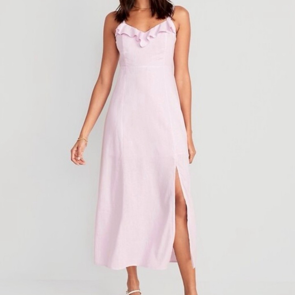 Old Navy Light Pink Ruffle-Trim Maxi Dress with Side Slit